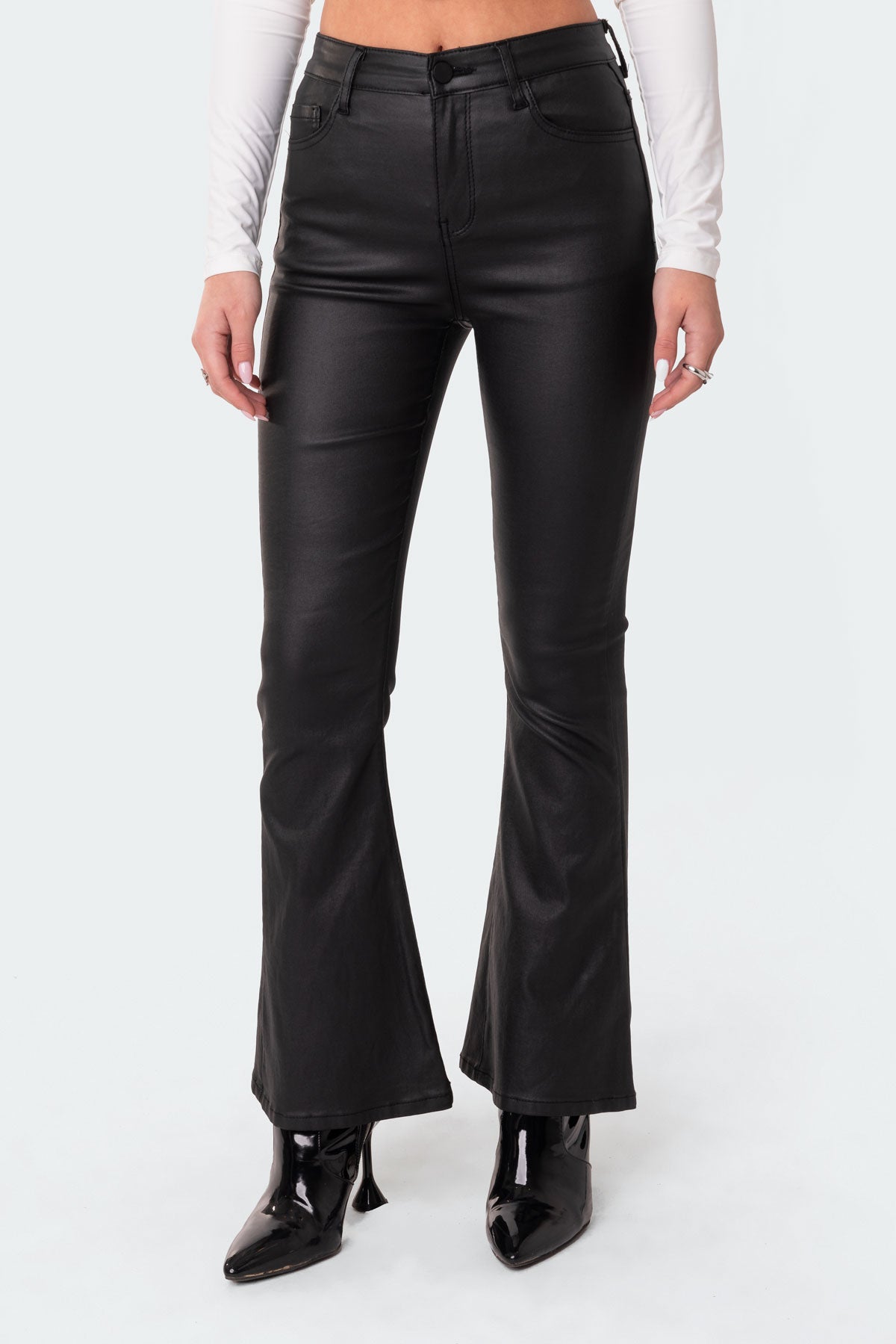 Petite Luna Faux Leather Flare Jeans - Image 2