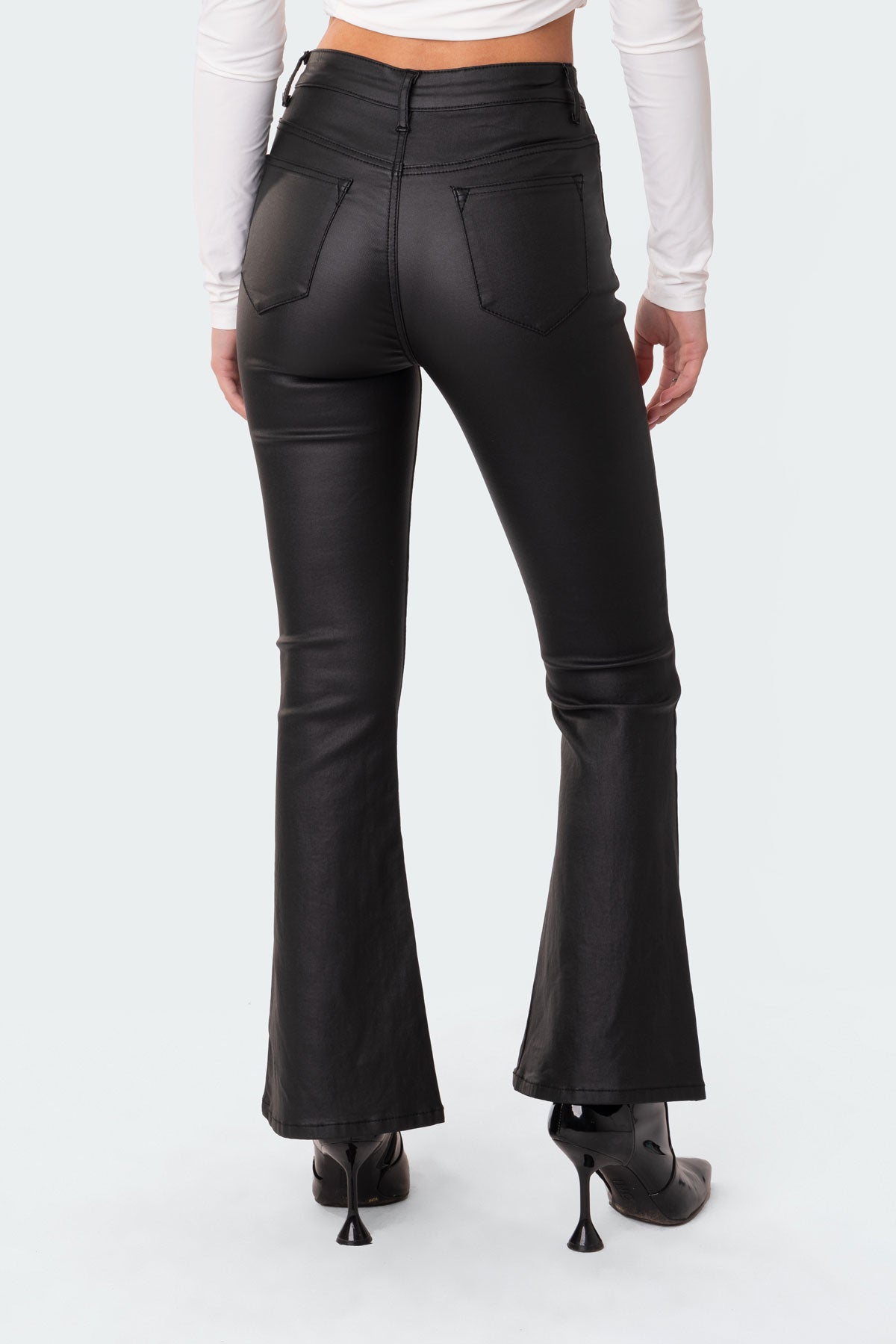 Petite Luna Faux Leather Flare Jeans - Image 4