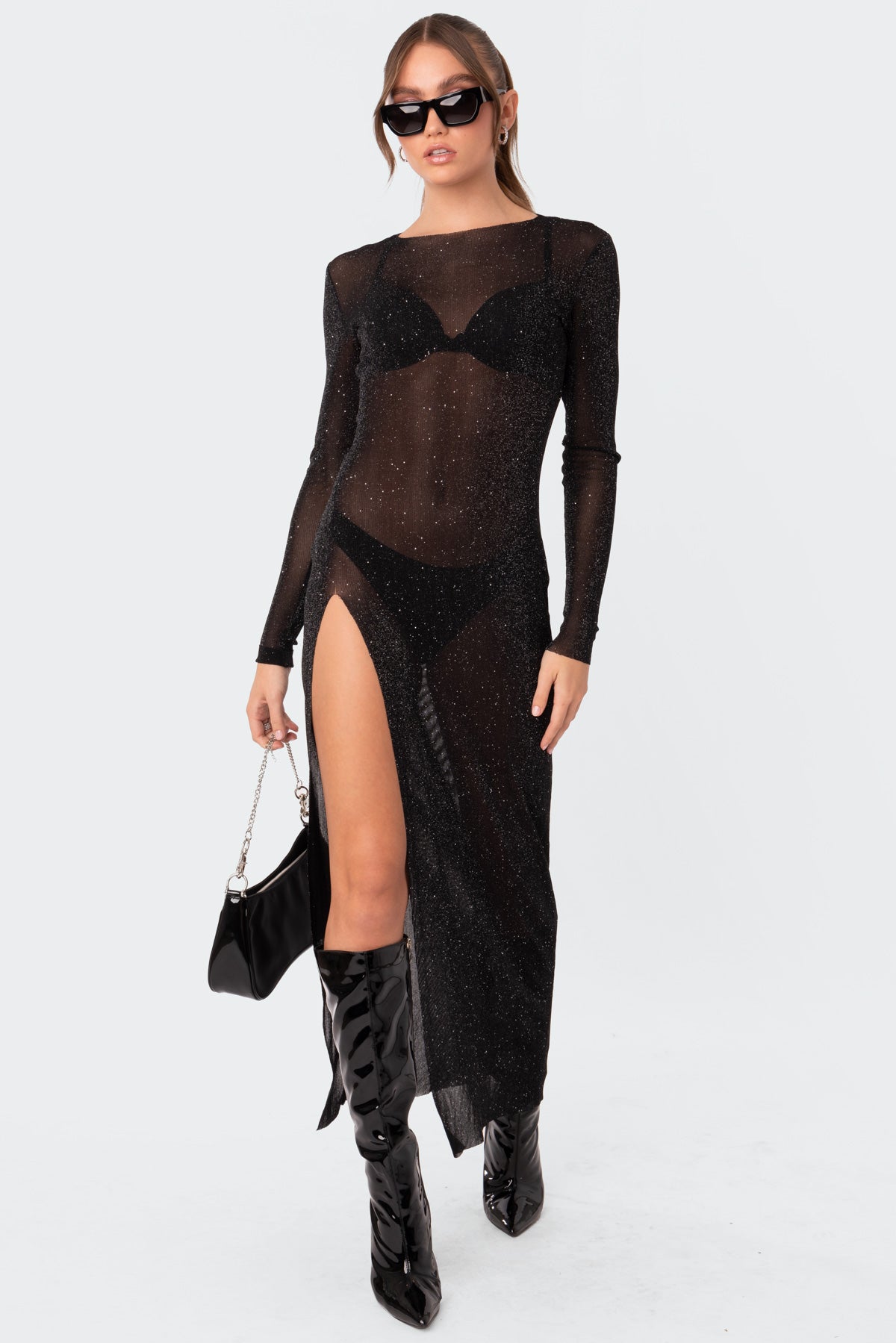 Glitter Mesh Slitted Maxi Dress - Image 2