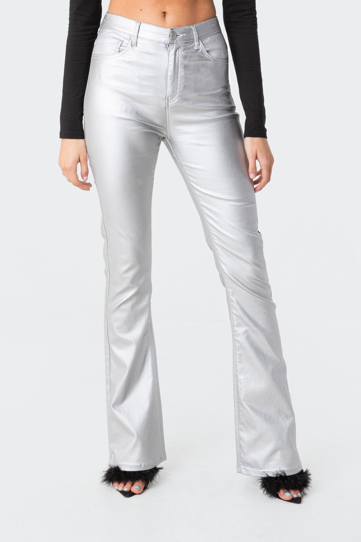 Luna Faux Leather Flare Jeans - Image 2