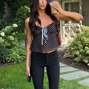 Contrast Polka Dot Cupped Chiffon Top