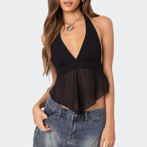 Ethereal Sheer Chiffon Halter Top