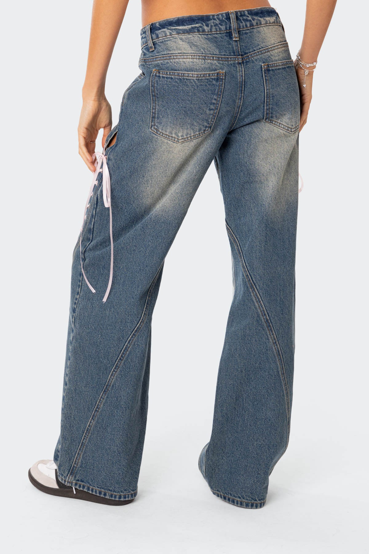 Low Rise Ribbon Lace Up Jeans - Image 4