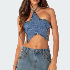 Starlet Studded Denim Crop Top