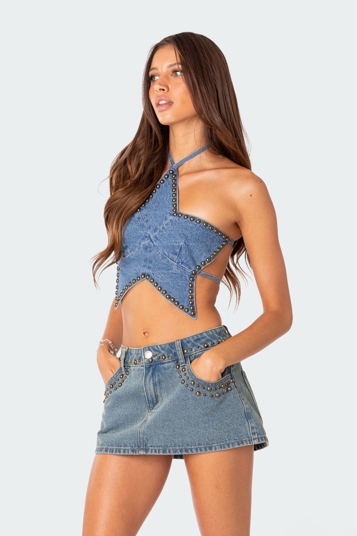 Starlet Studded Denim Crop Top - Image 4