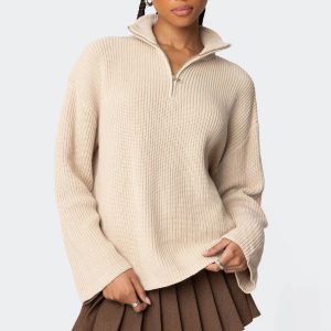 Amour High Neck Oversized Zip Sweater