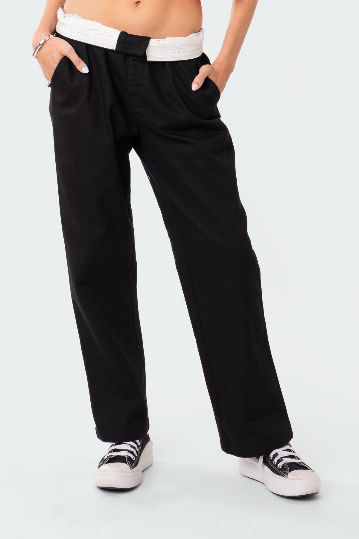 Folded Wide Leg Chino Pants - Image 2