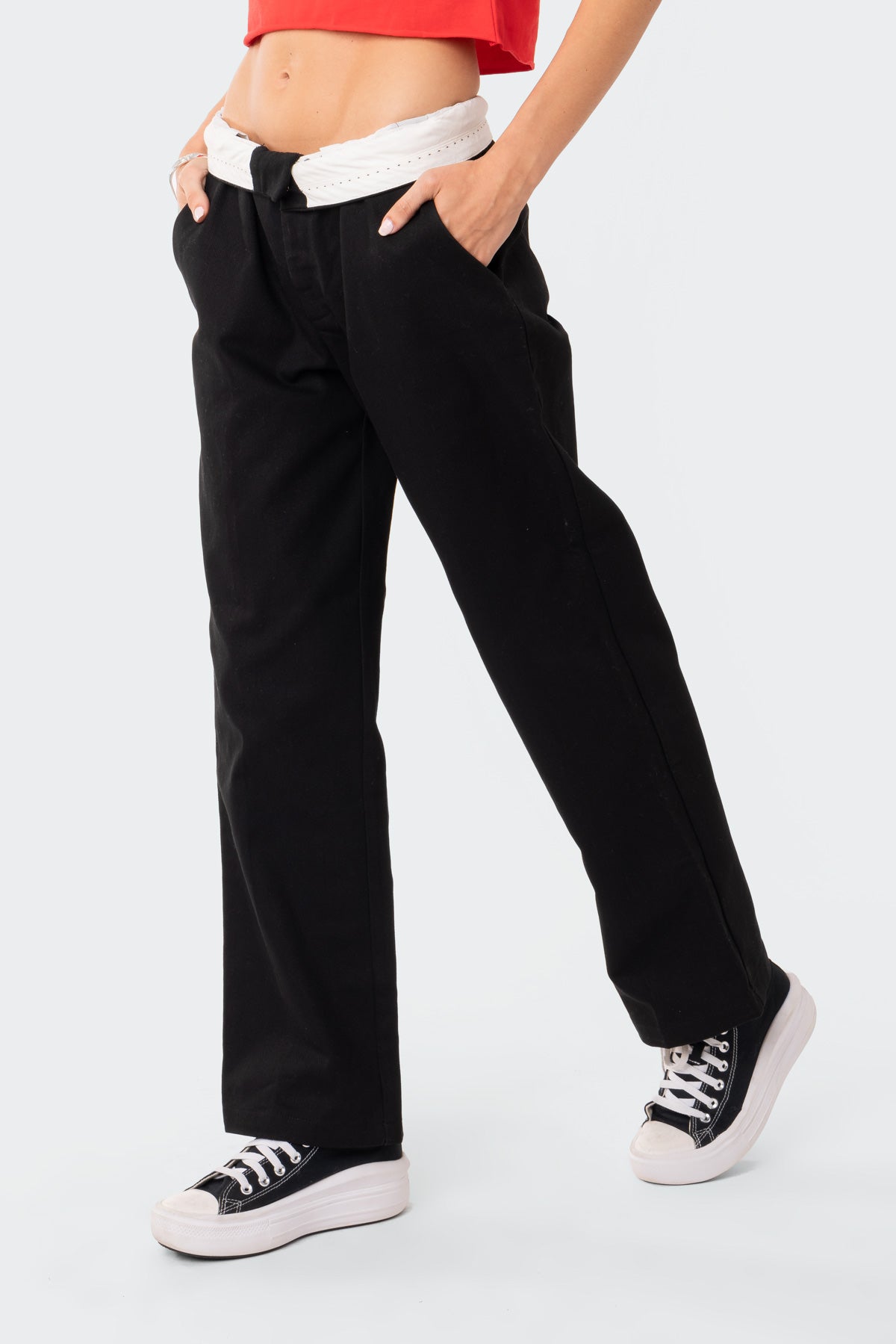 Folded Wide Leg Chino Pants - Image 4