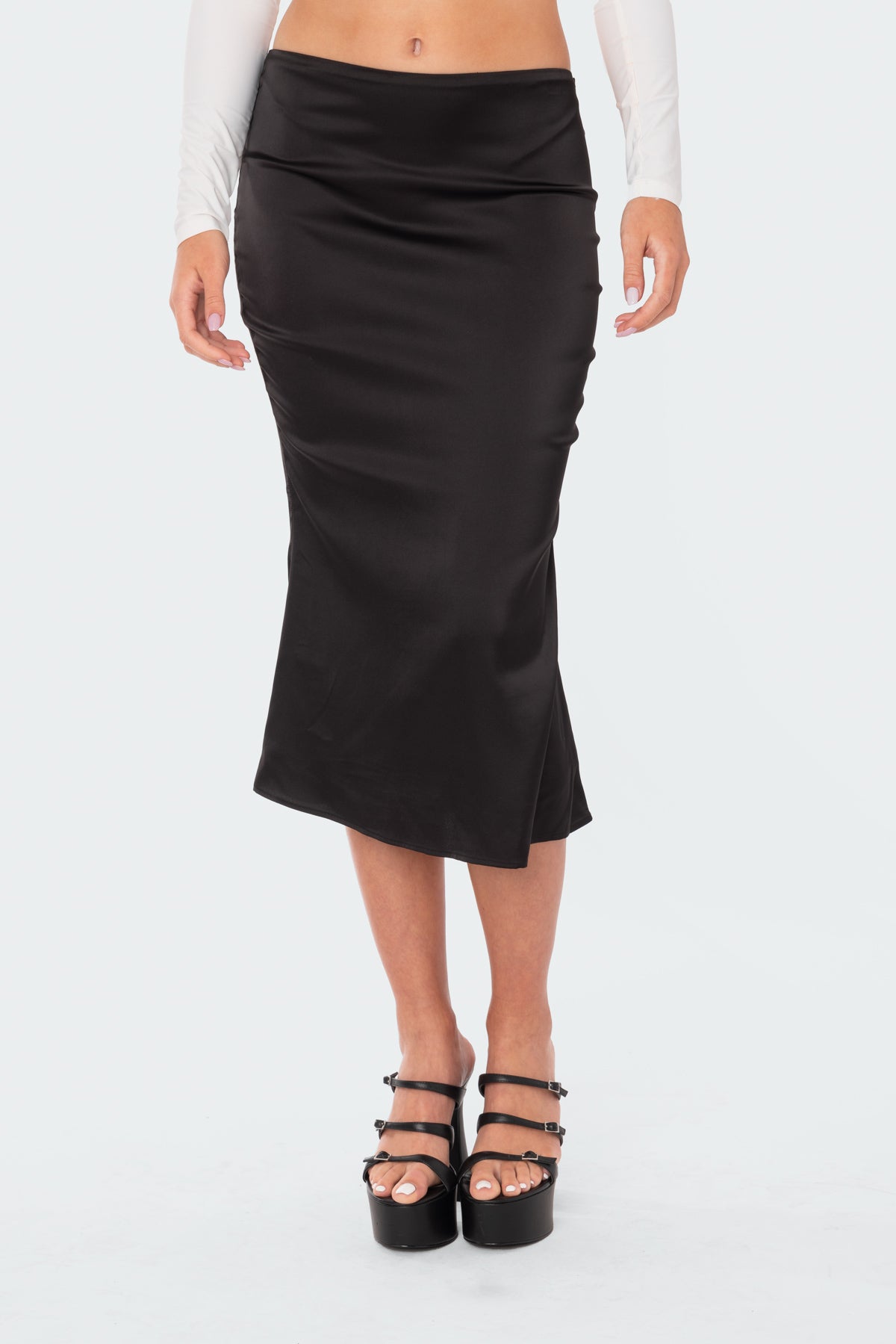 Low-Rise Satin Effect Midi Skirt - Image 2
