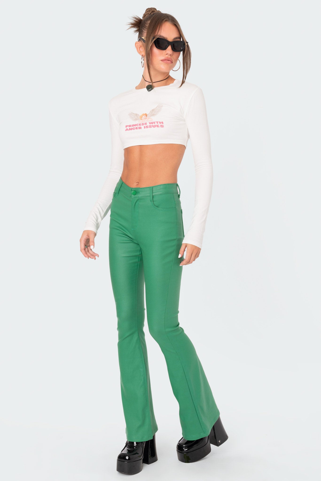 Luna Faux Leather Flare Jeans - Image 3
