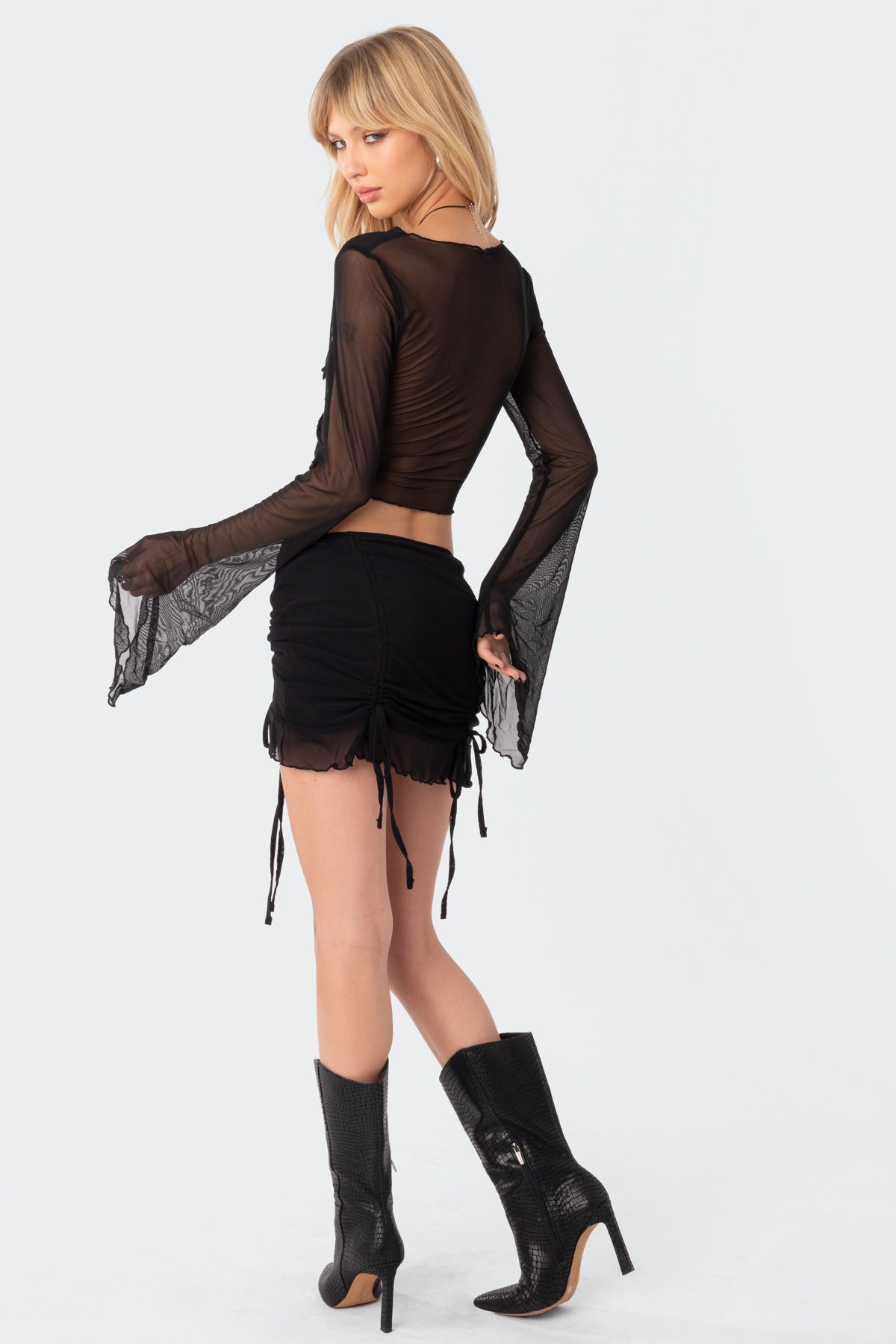 Indigo Tie Front Mesh Crop Top - Image 4