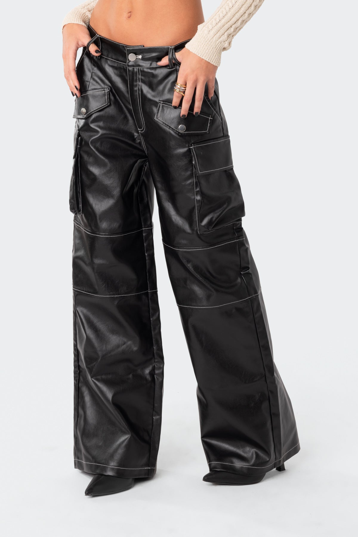 Faye Faux Leather Cargo Pants - Image 4