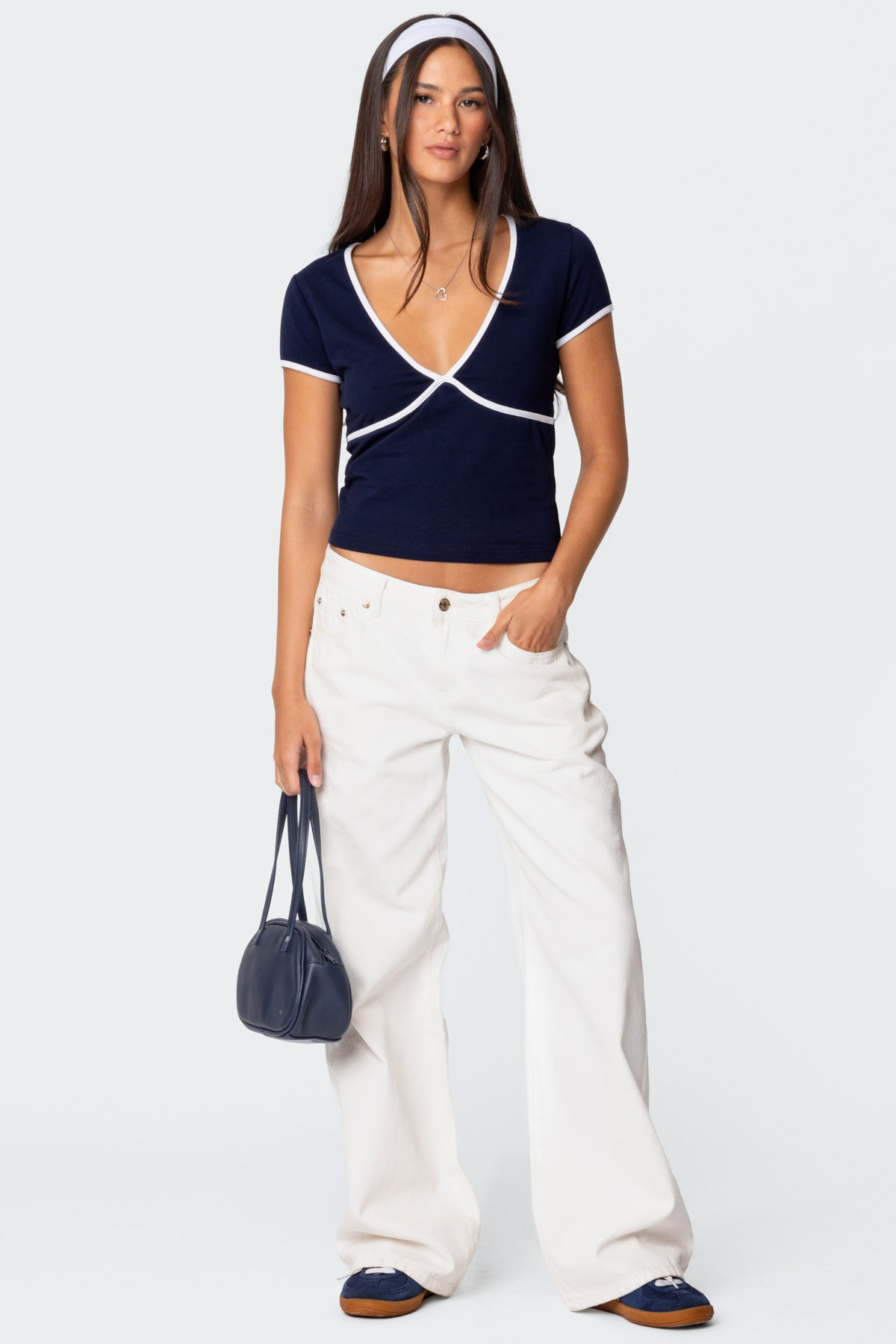 Alicia Contrast V Neck Top - Image 2
