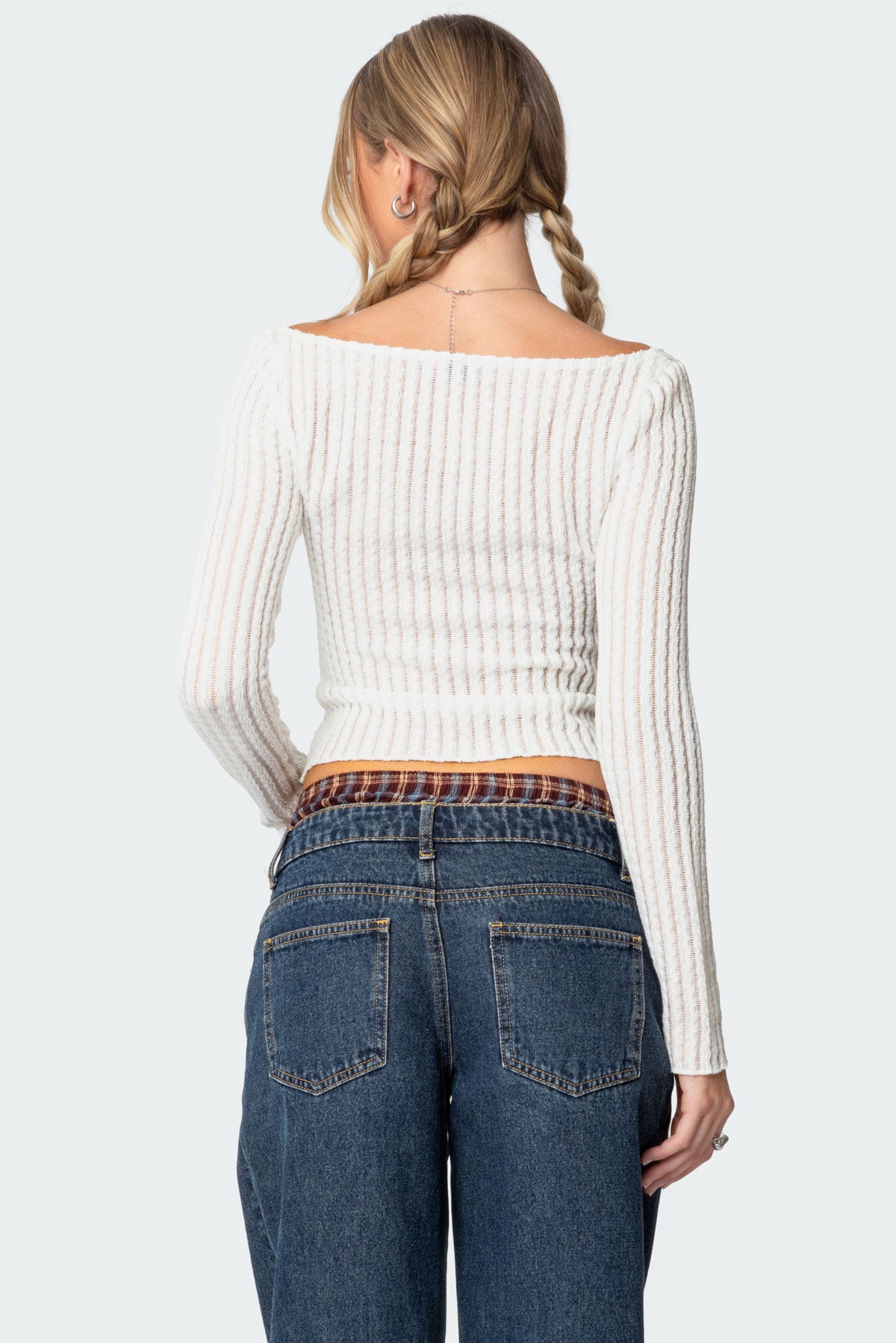 Textured Sheer Boat Neck Top - Image 5