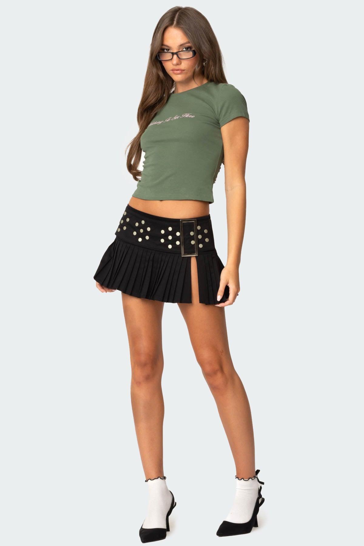 Roxy Side Slit Pleated Mini Skirt - Image 3
