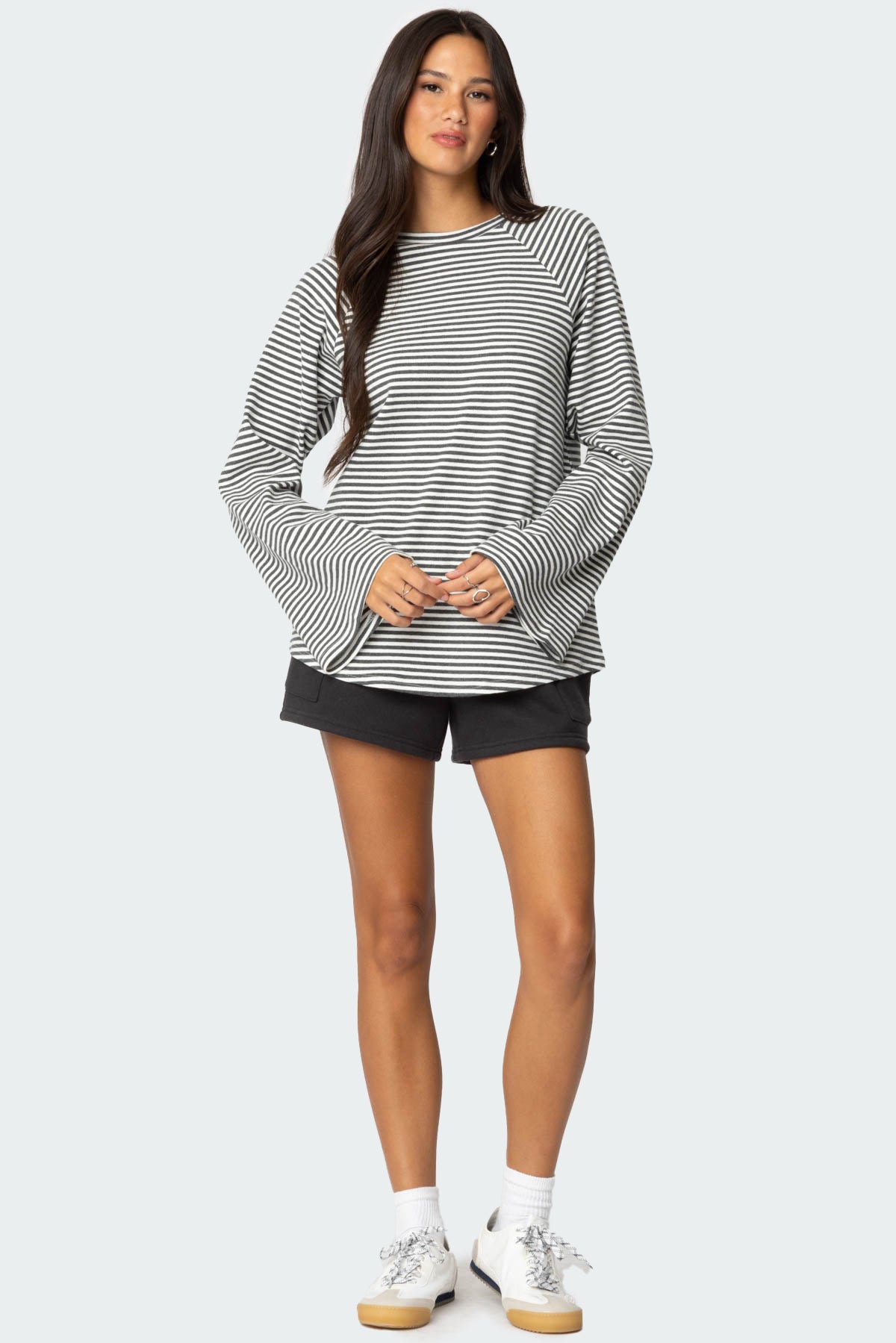 Stripey Oversized Bell Sleeve Top - Image 4