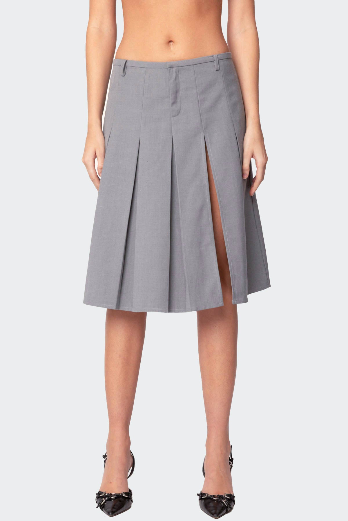 Ethel Side Slit Pleated Midi Skirt - Image 2