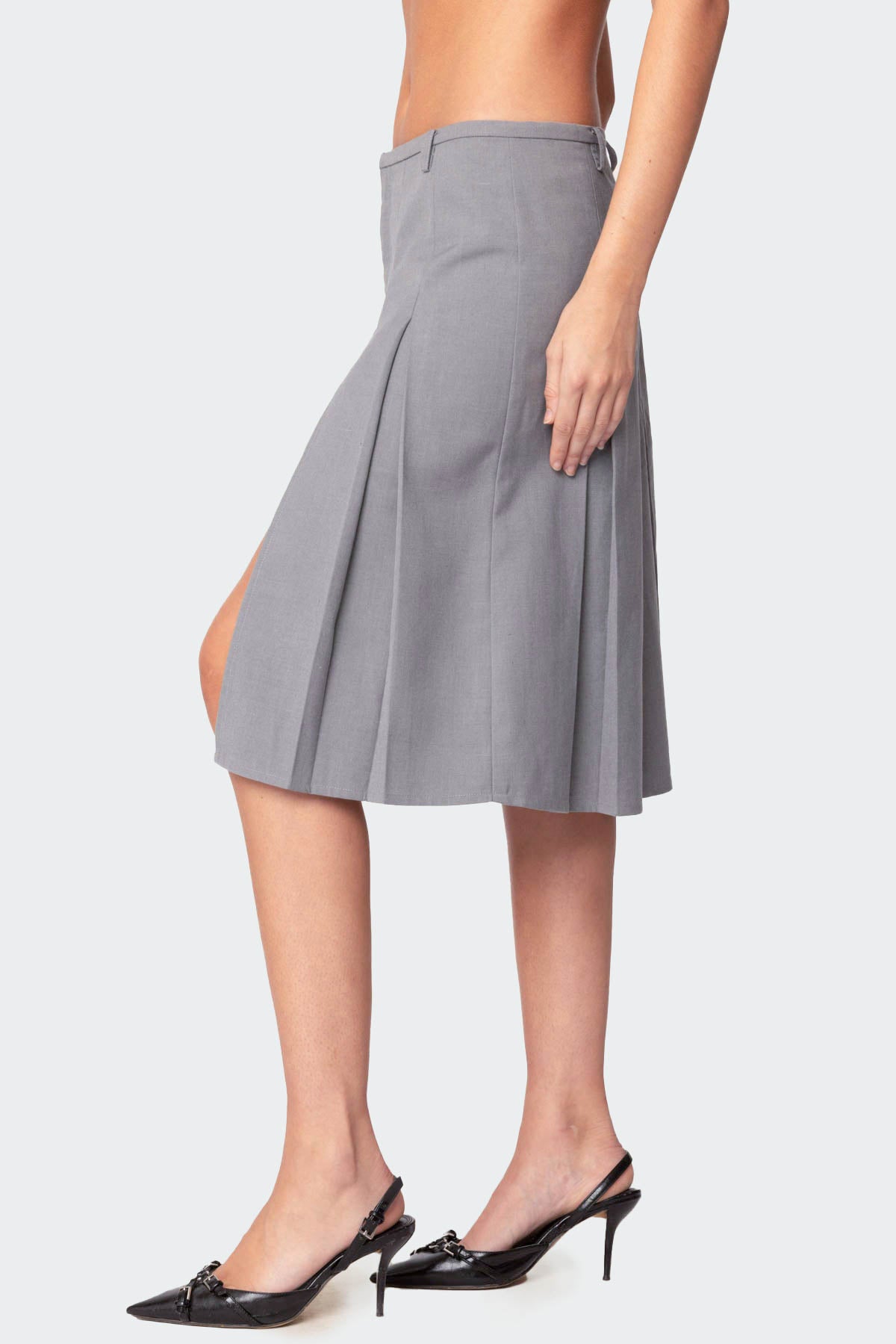 Ethel Side Slit Pleated Midi Skirt - Image 4