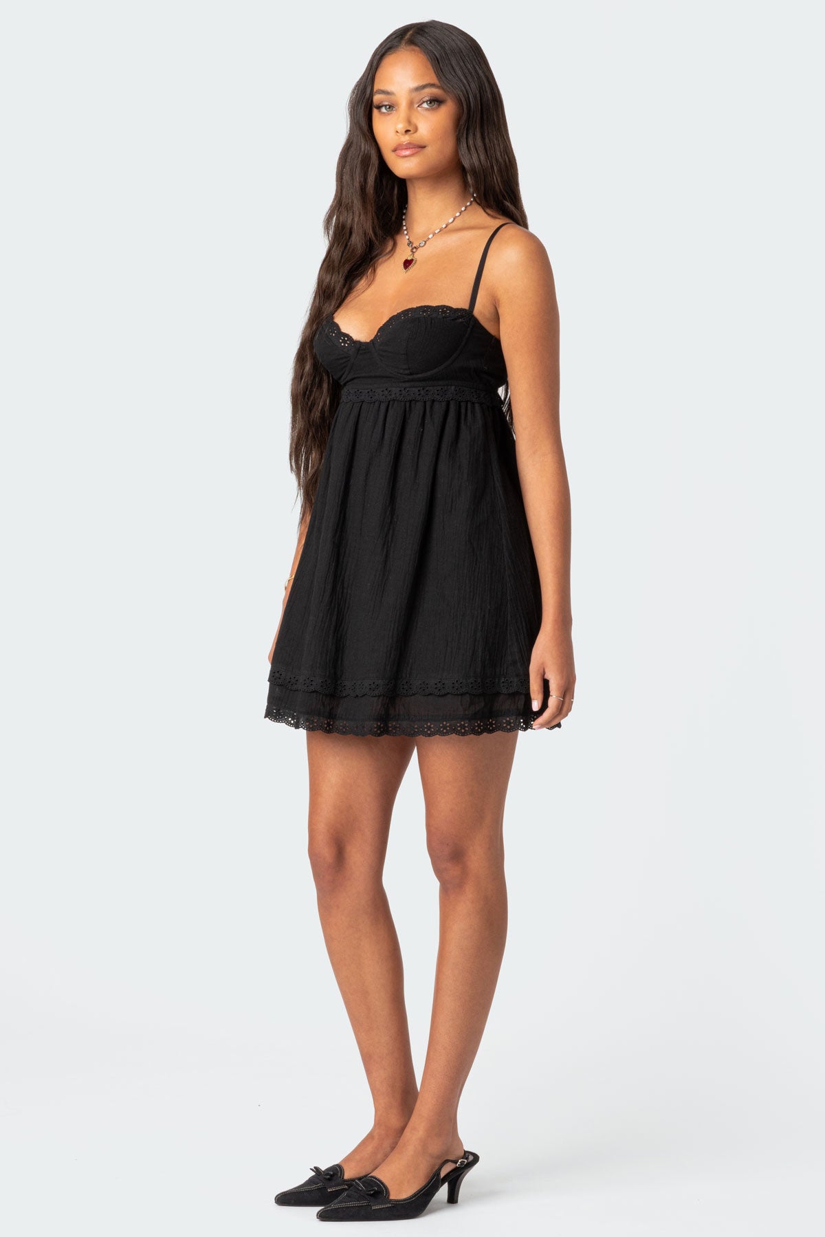 Bonny Lace Trim Cotton Mini Dress - Image 2