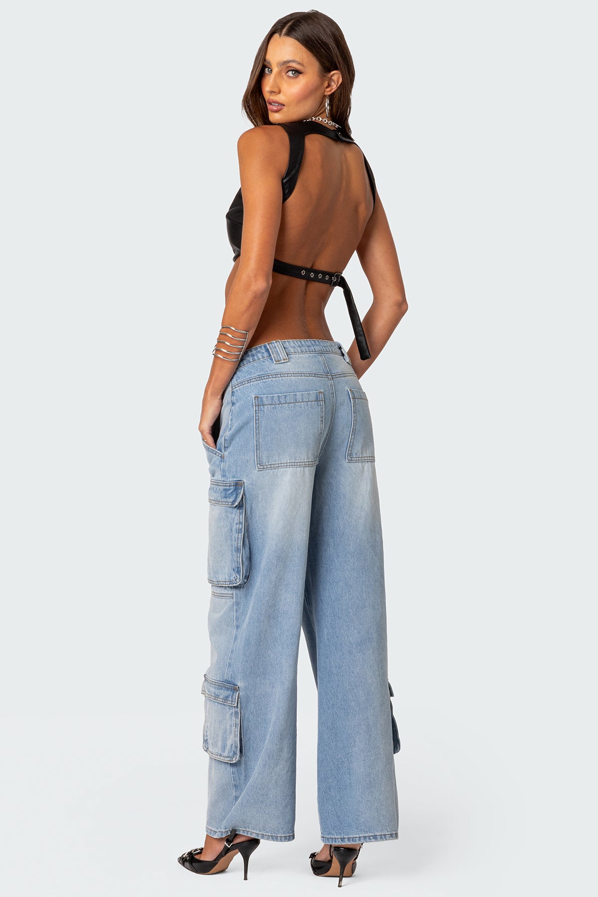 Porsha Open Back Faux Leather Crop Top - Image 2