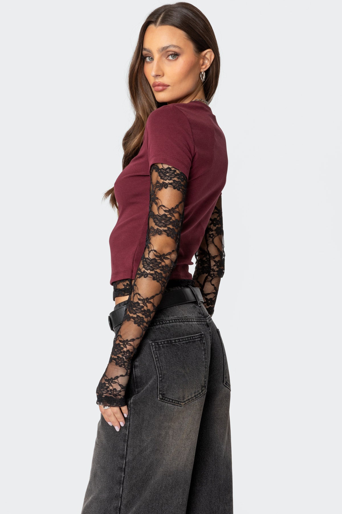 Layered Lace Sleeve T Shirt - Image 5