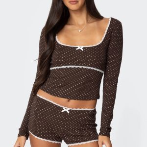 Juliana Polka Dot Ribbed Top