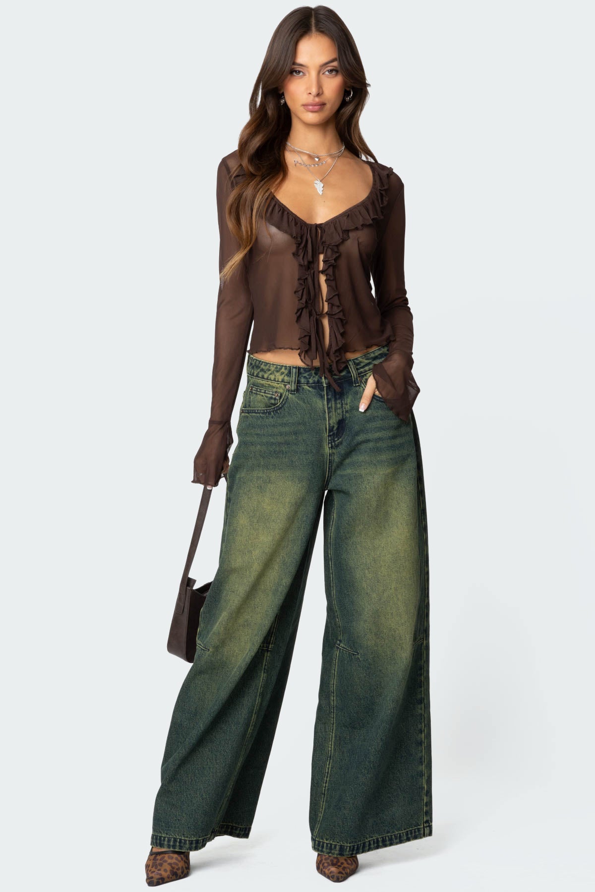 Sheer Mesh Ruffled Top - Image 2