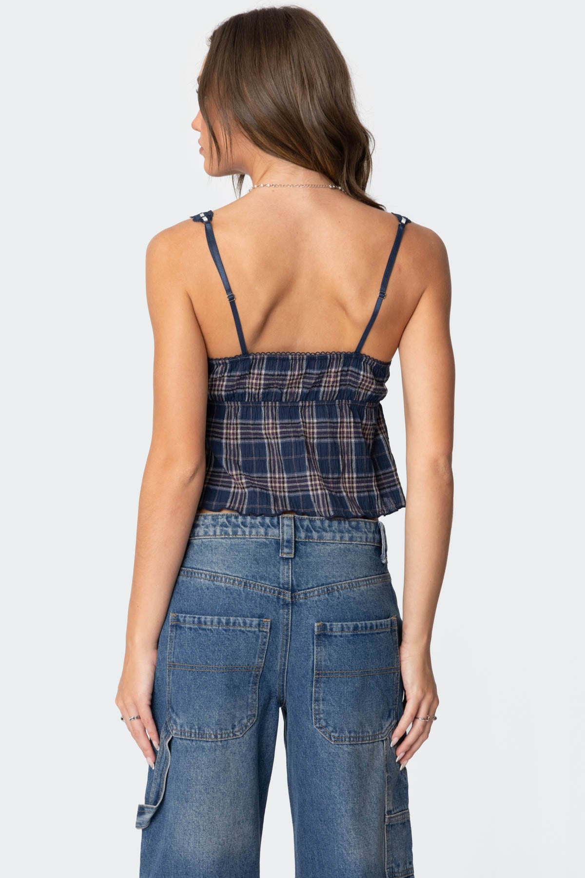 Plaid Lace Trim Tank Top - Image 4