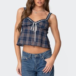 Plaid Lace Trim Tank Top