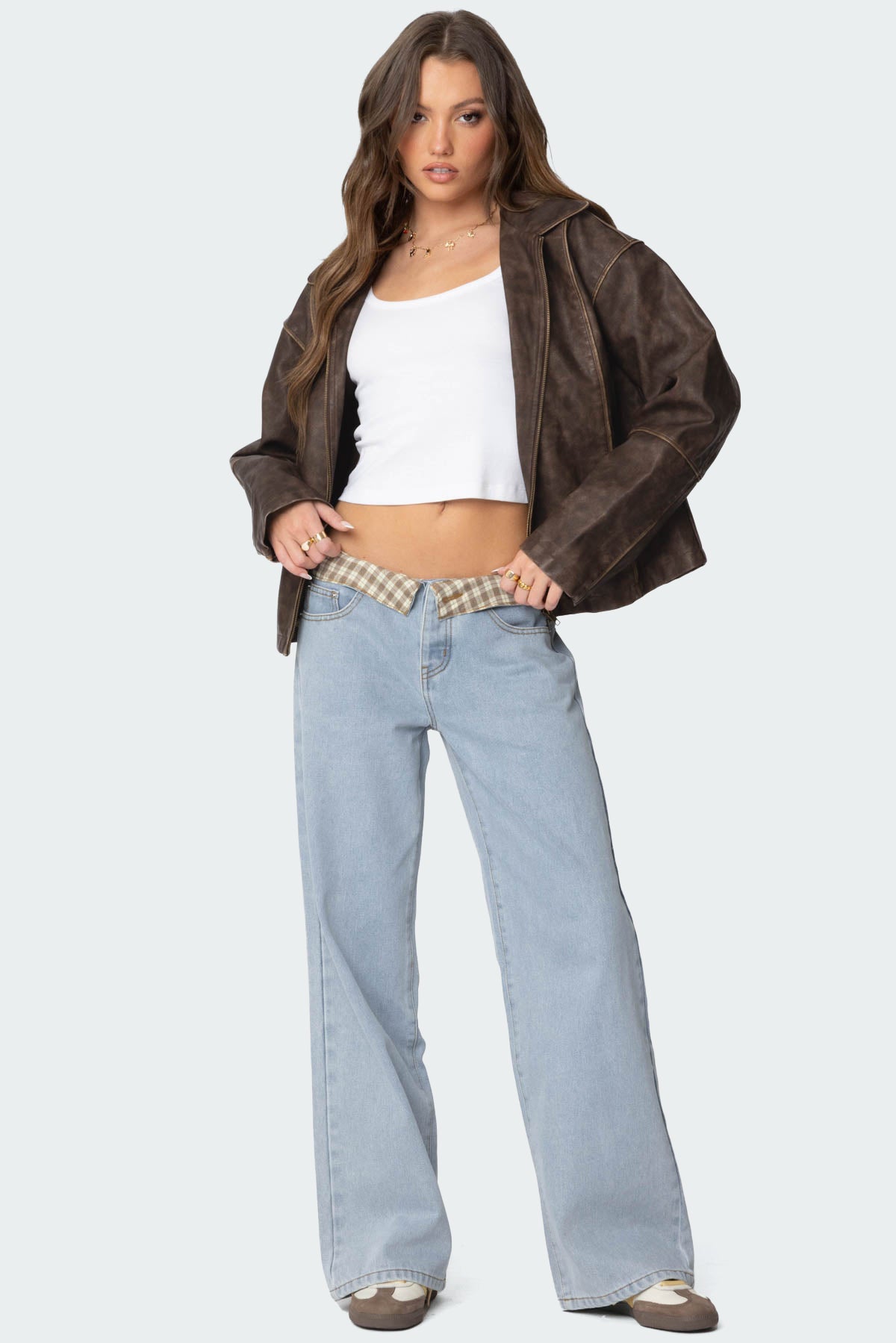 Peekaboo Plaid Low Rise Jeans - Image 5