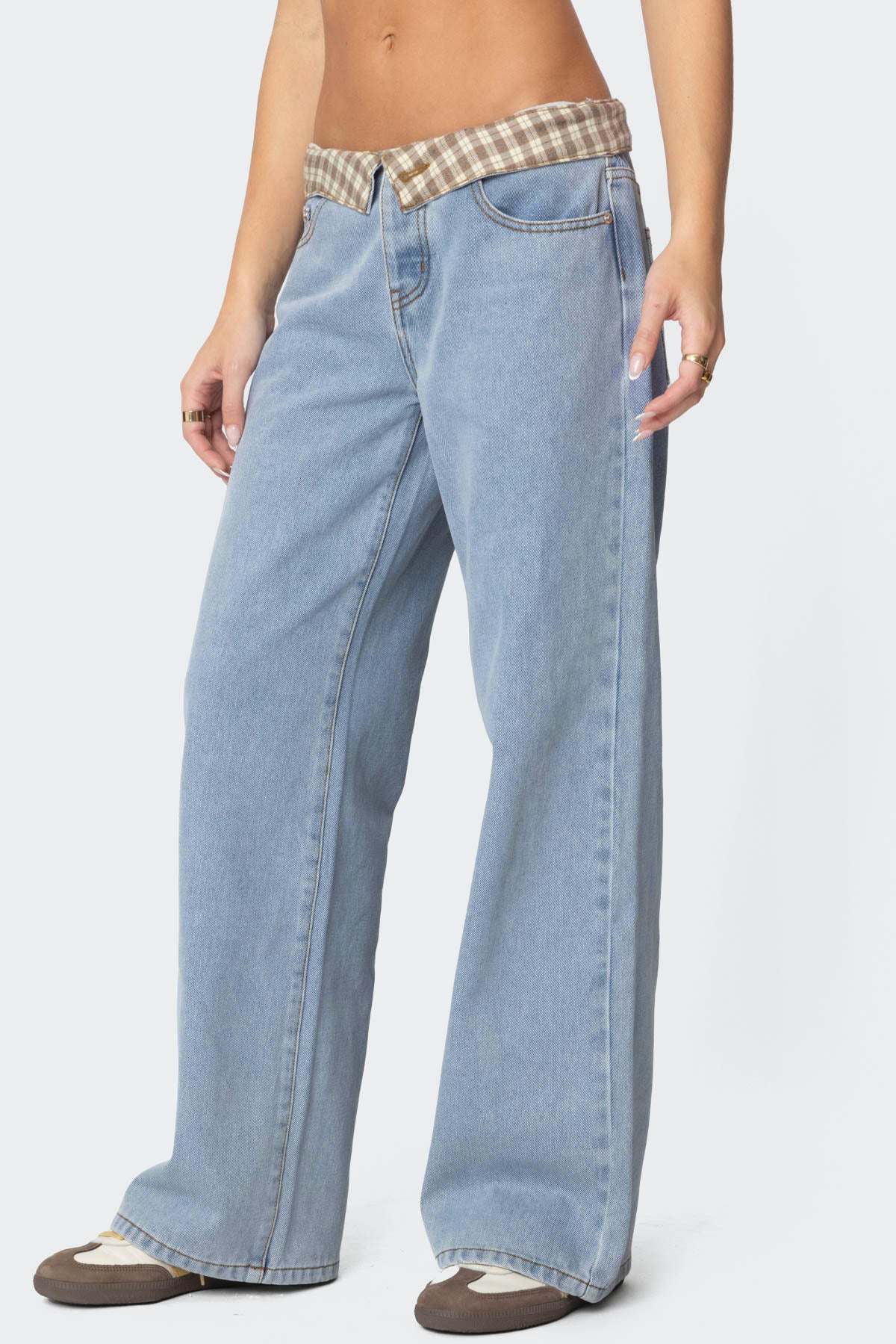 Peekaboo Plaid Low Rise Jeans - Image 3