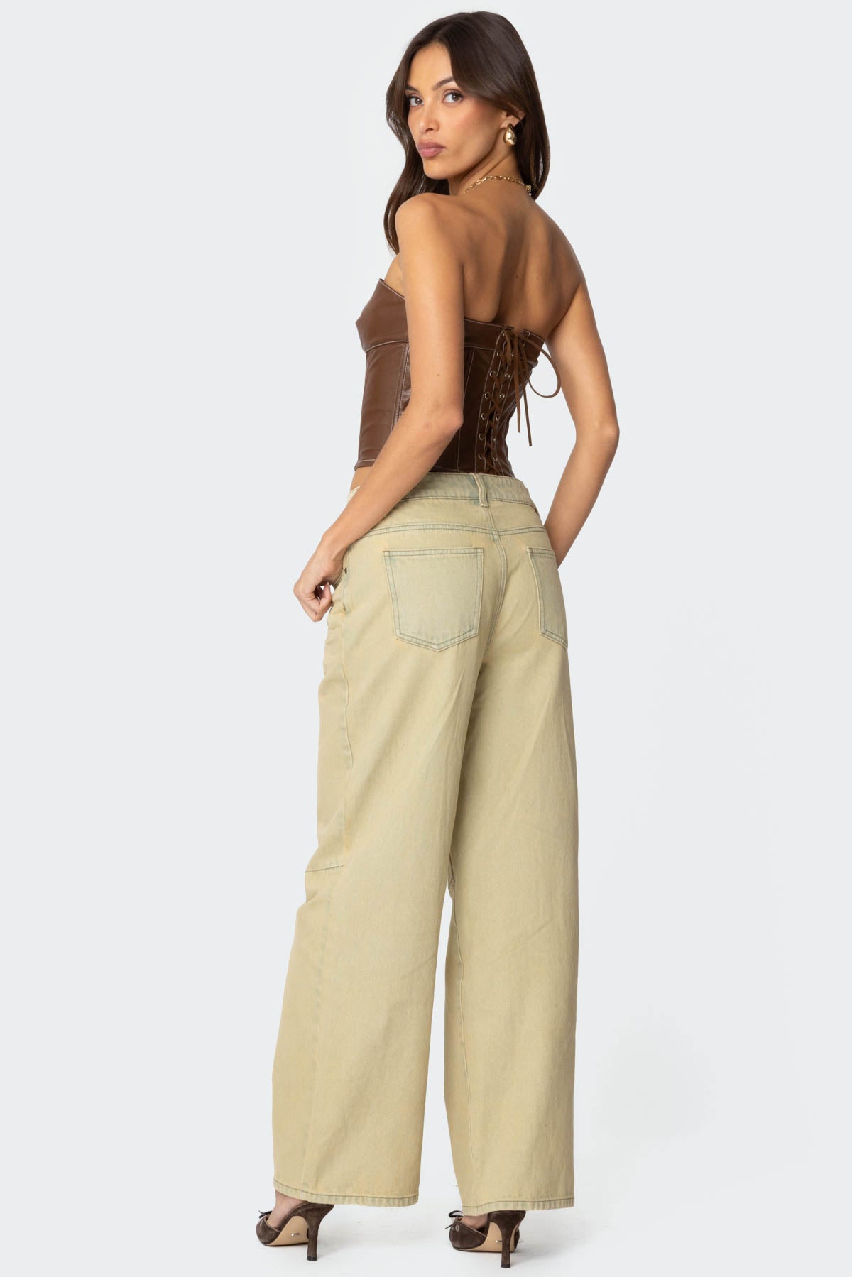 Moss Faux Leather Lace Up Corset - Image 5