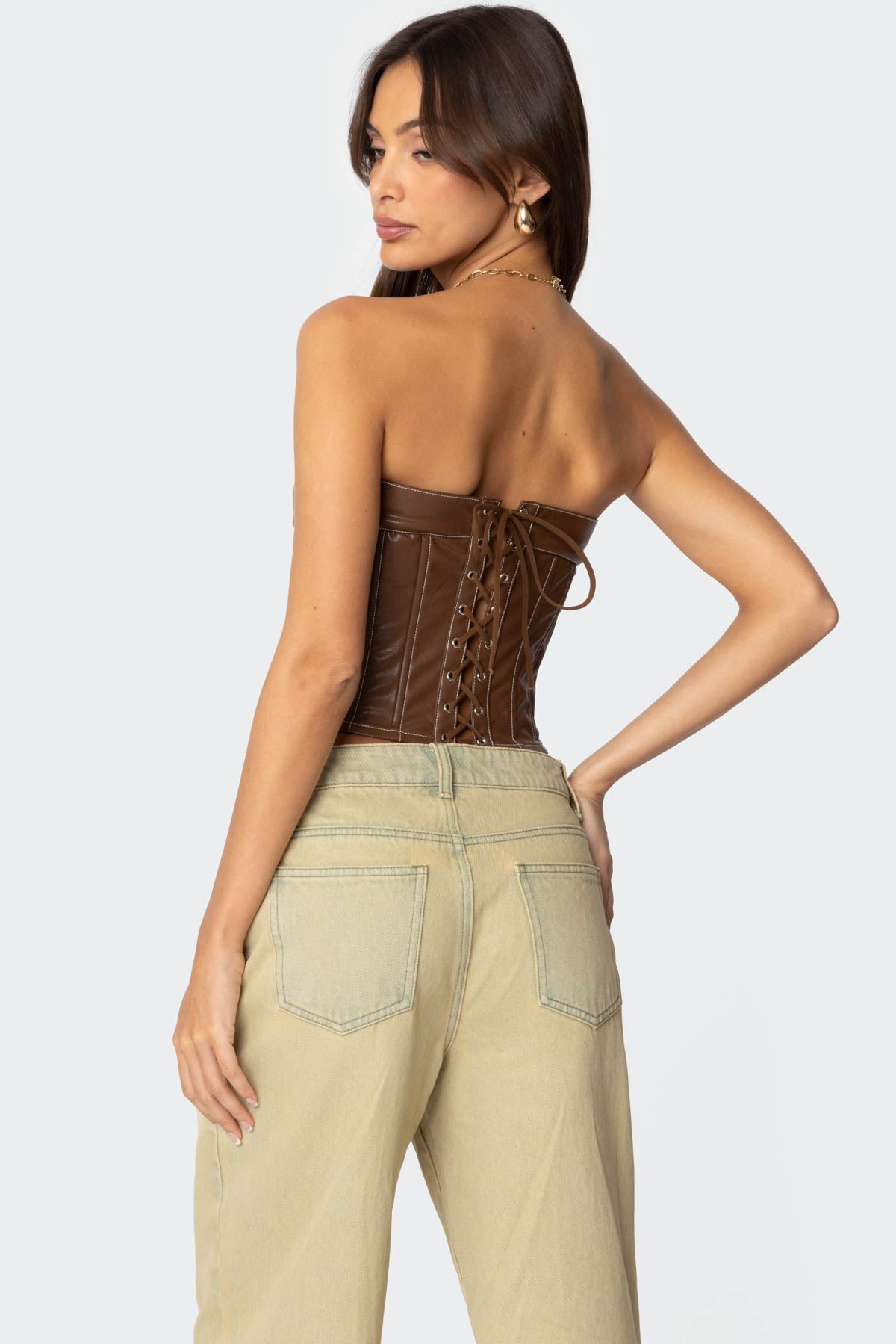 Moss Faux Leather Lace Up Corset - Image 3
