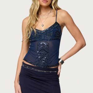 Azelia Beaded Sheer Mesh Top
