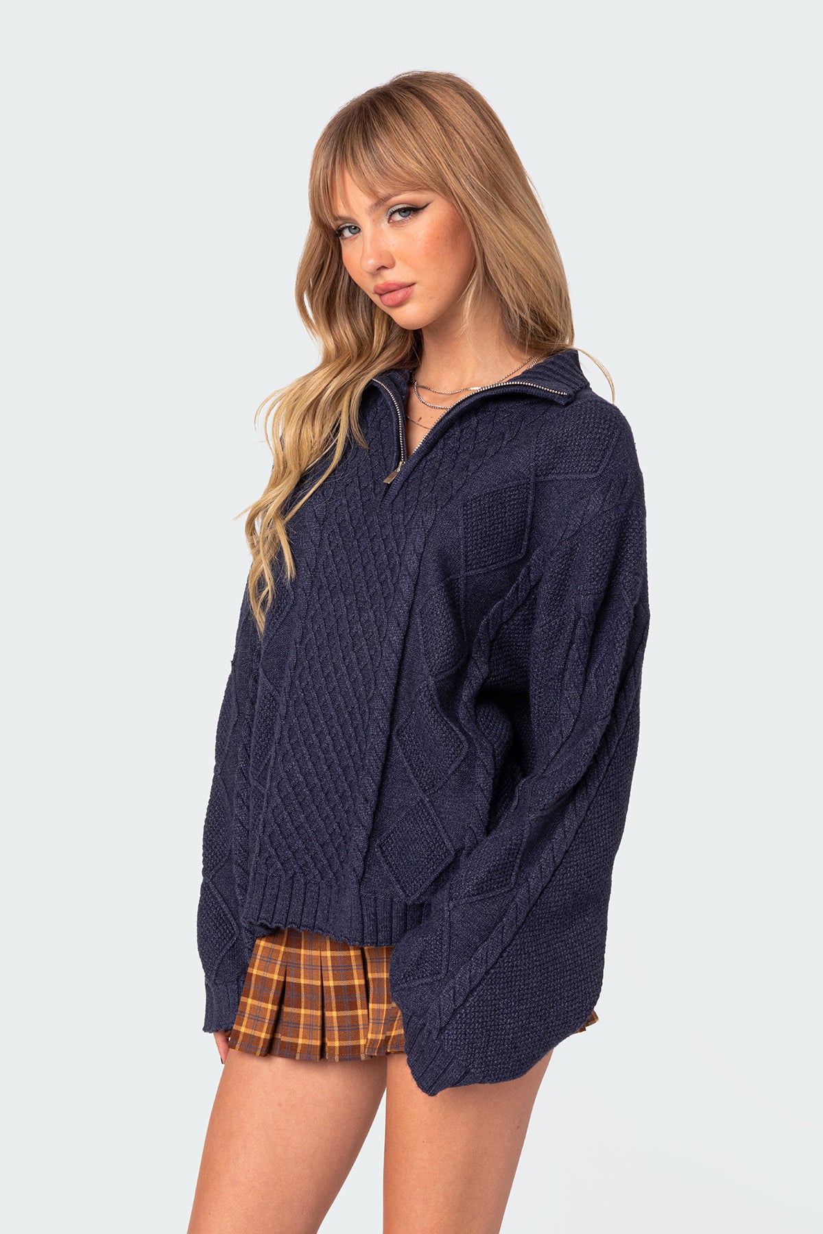 Oversized Quarter Zip Cable Knit Sweater - Image 3
