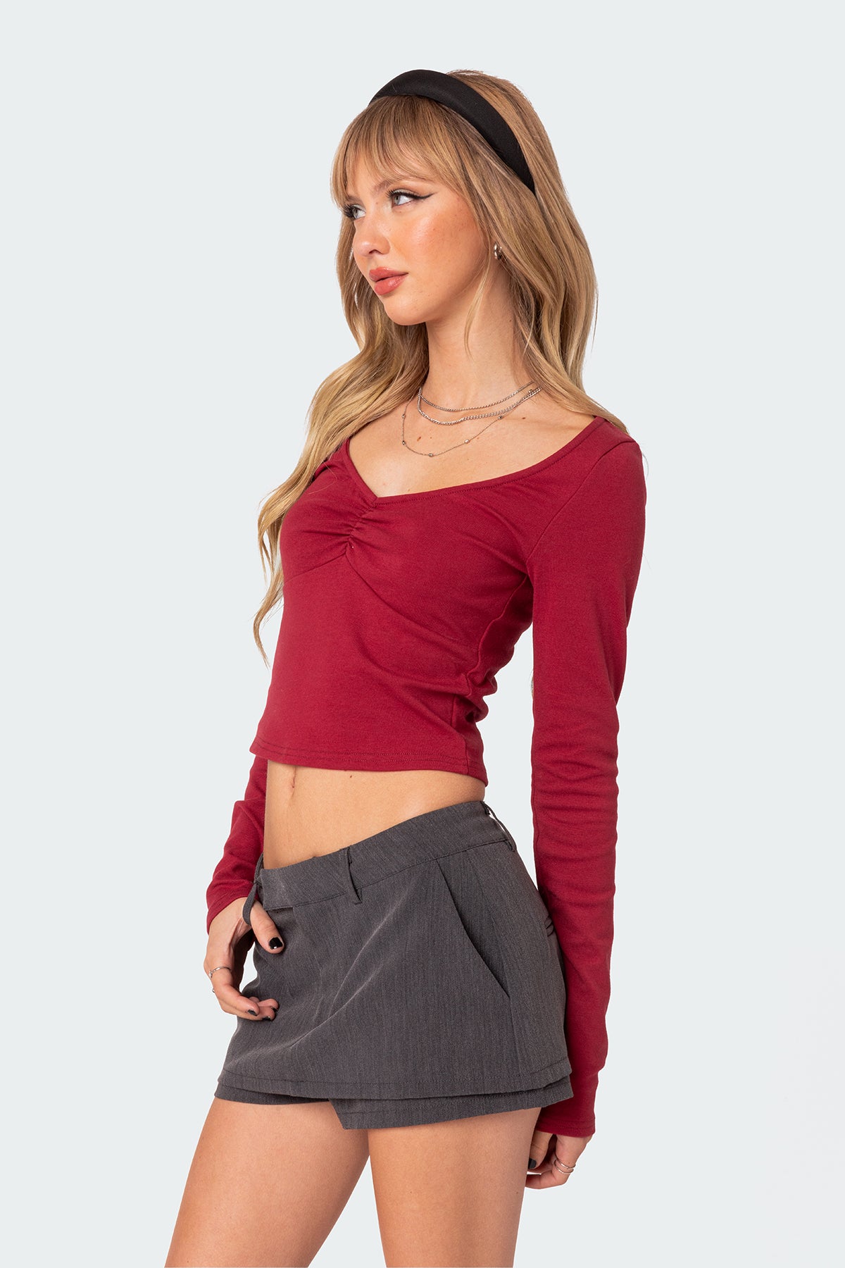Nat Ruched V Neck Top - Image 3