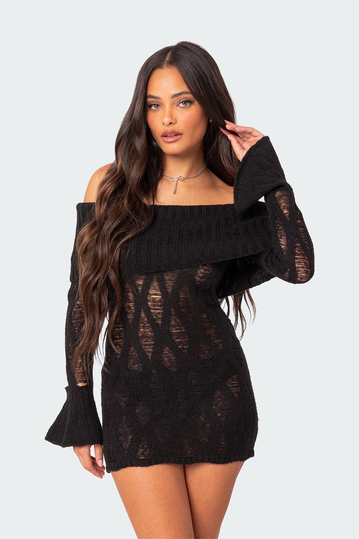 Gabby Fold Over Open Knit Mini Dress - Image 2