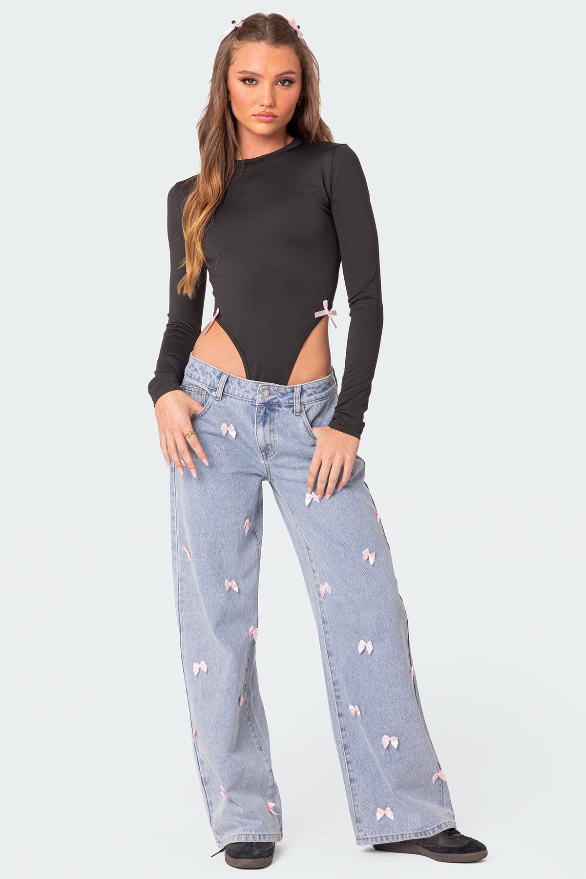 Lucille Low Rise Satin Effect Bow Jeans - Image 5