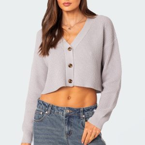 Oversized Waffle Knit Cropped Cardigan