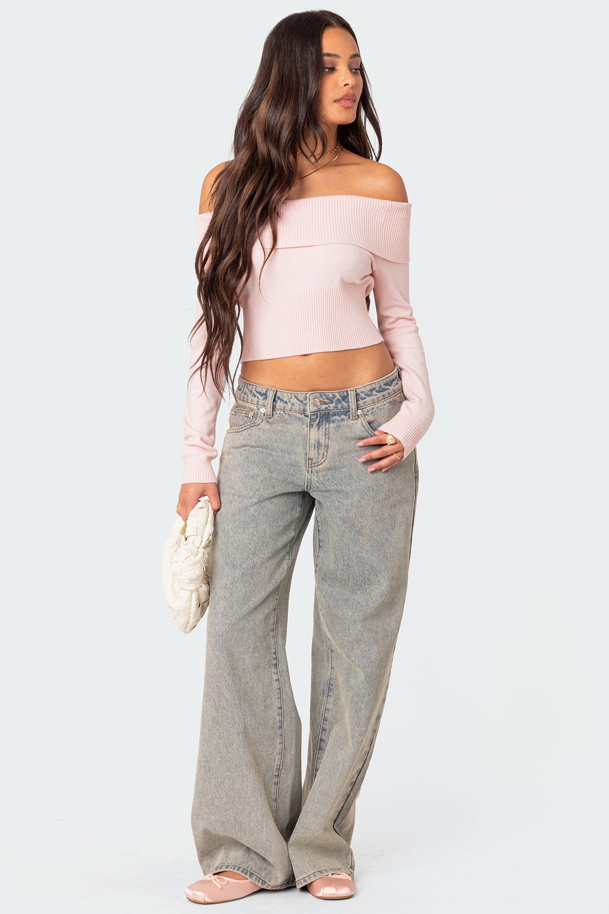 Minnie Cropped Fold Over Knit Top - Image 2