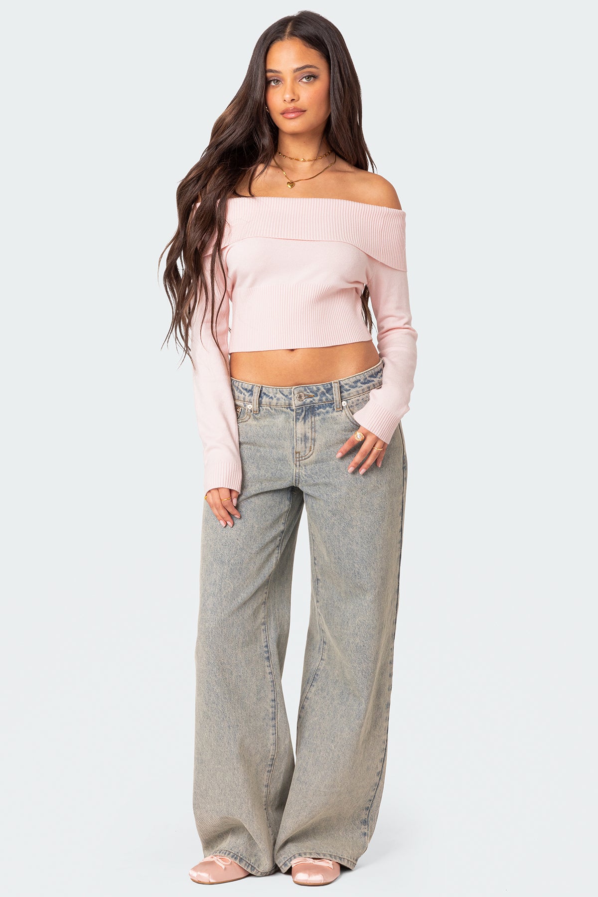 Minnie Cropped Fold Over Knit Top - Image 5