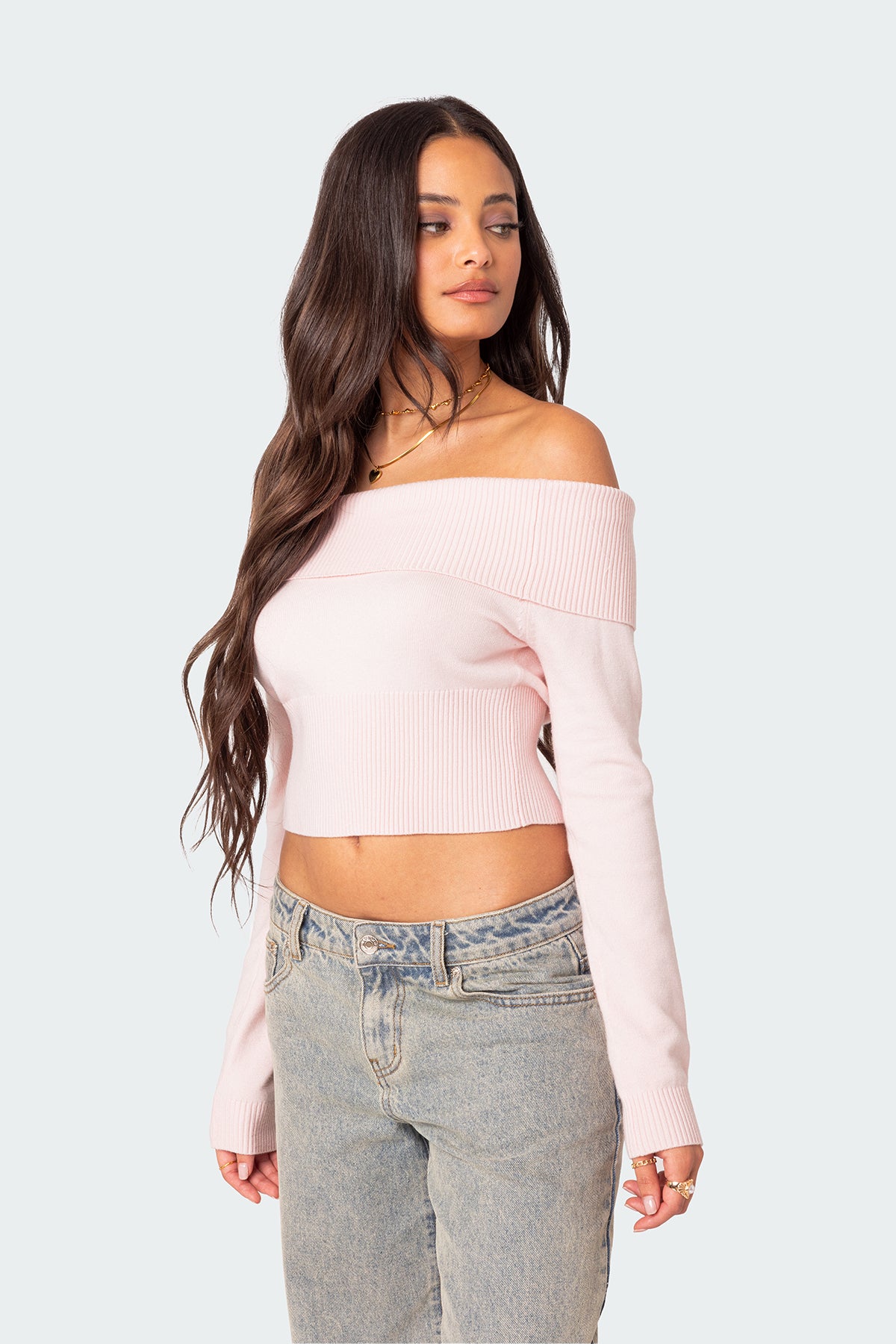 Minnie Cropped Fold Over Knit Top - Image 3