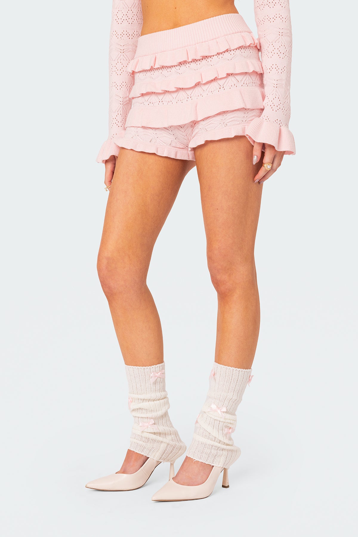 Lindsay Ruffle Knitted Shorts - Image 3