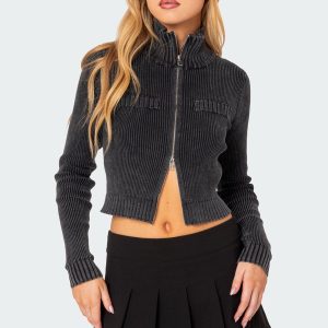Torey Washed Zip Up Cardigan