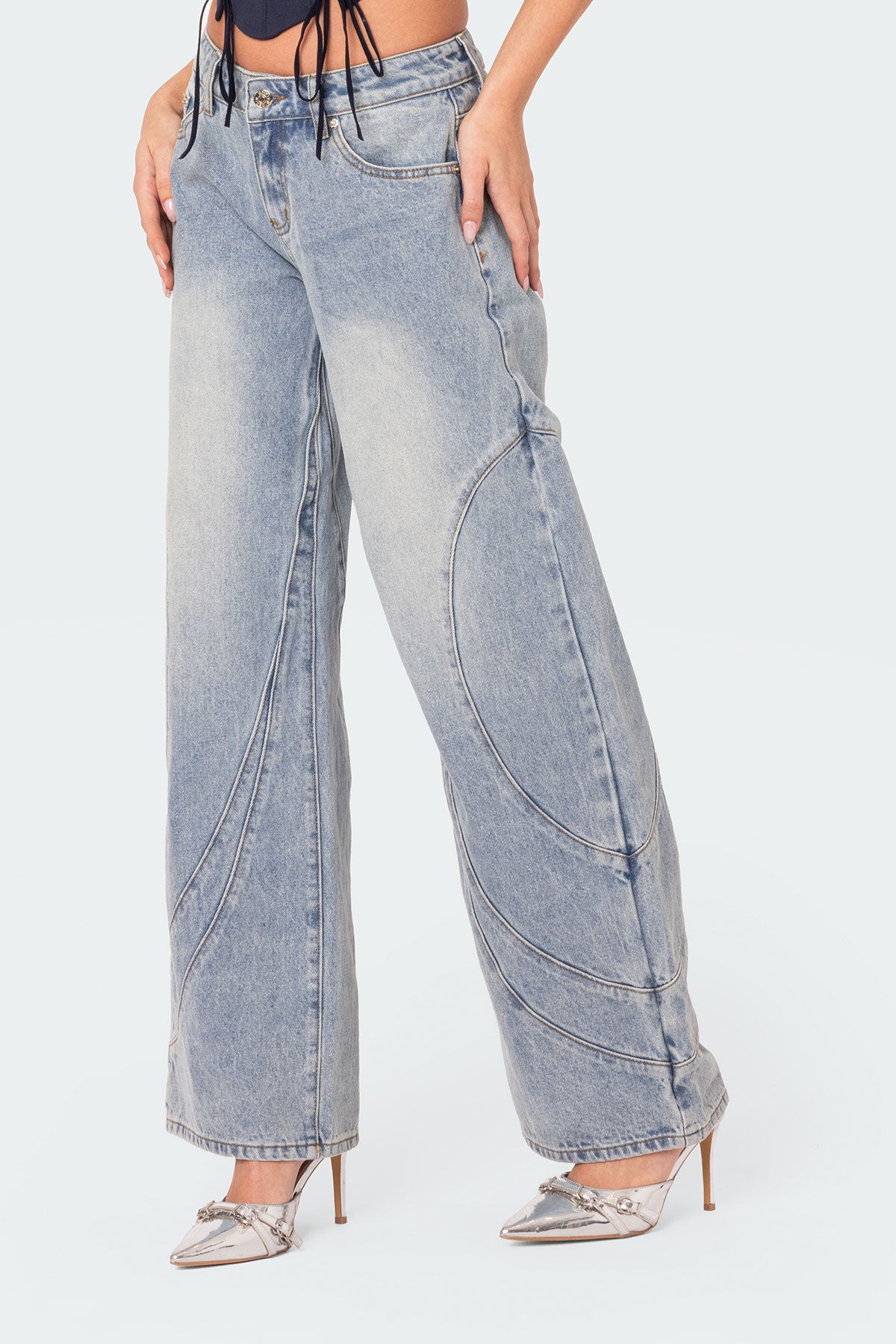 Oaklynn Stitch Detail Low Rise Jeans - Image 3