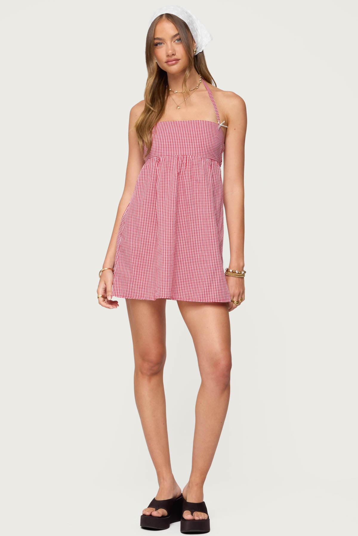 Rina Gingham Halter Mini Dress - Image 3
