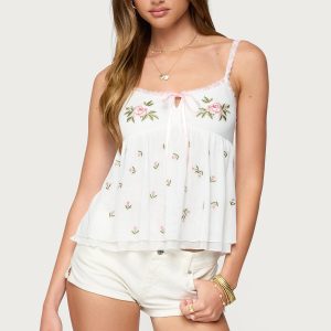 Embroidered Layered Mesh Babydoll Top