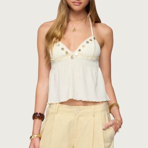 Textured Iridescent Babydoll Halter Top