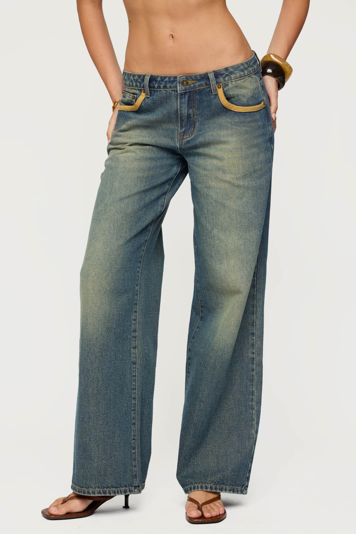 Faux Suede Star Low Rise Jeans - Image 4