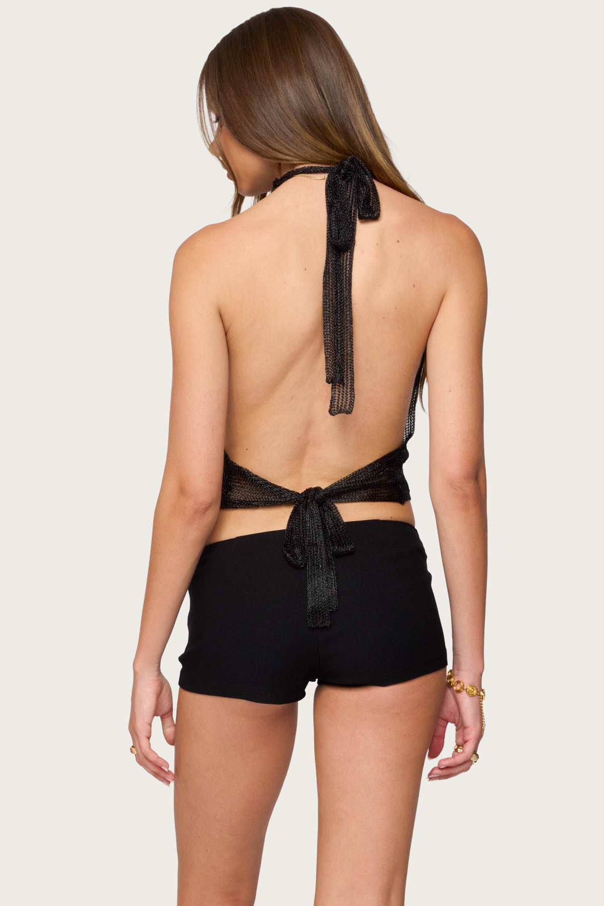 Shiny Knit Cowl Neck Backless Top - Image 5